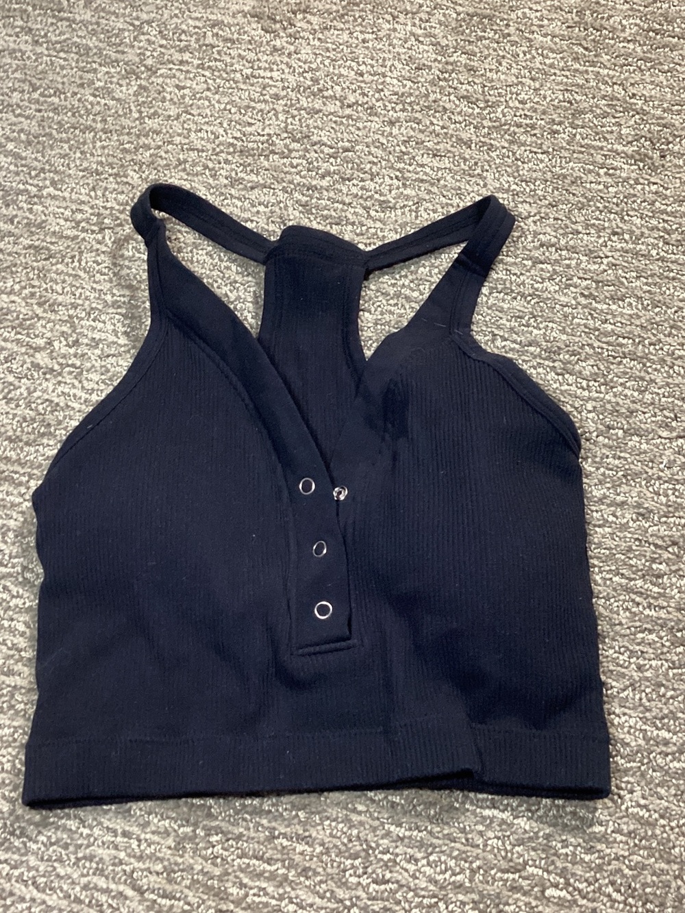 Ribbed Henley Racerback Crop Top - Black & Light Blue - Picture 2 of 7